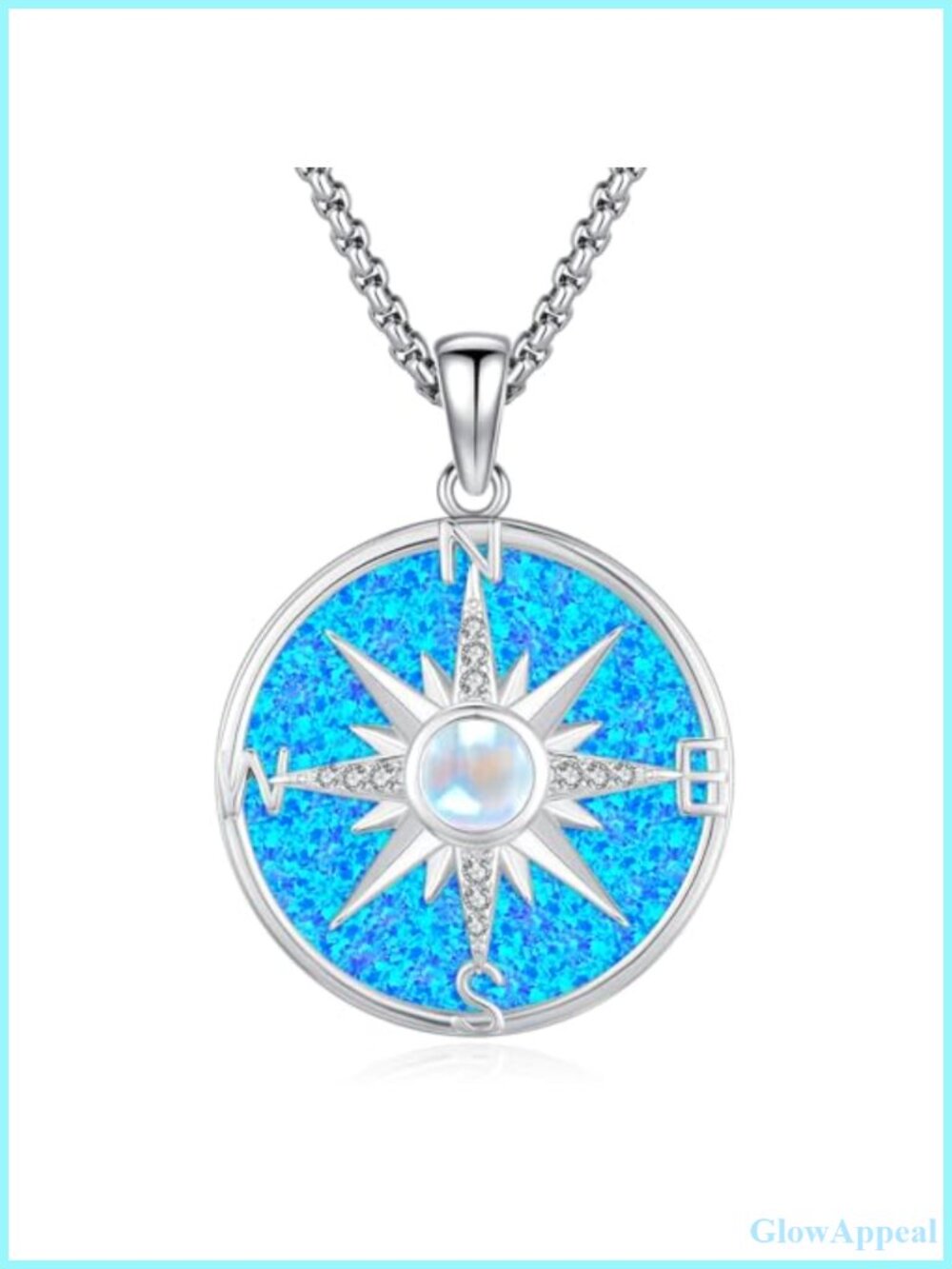 Sterling Silver Compass Pendant Necklace 20+2 Inch